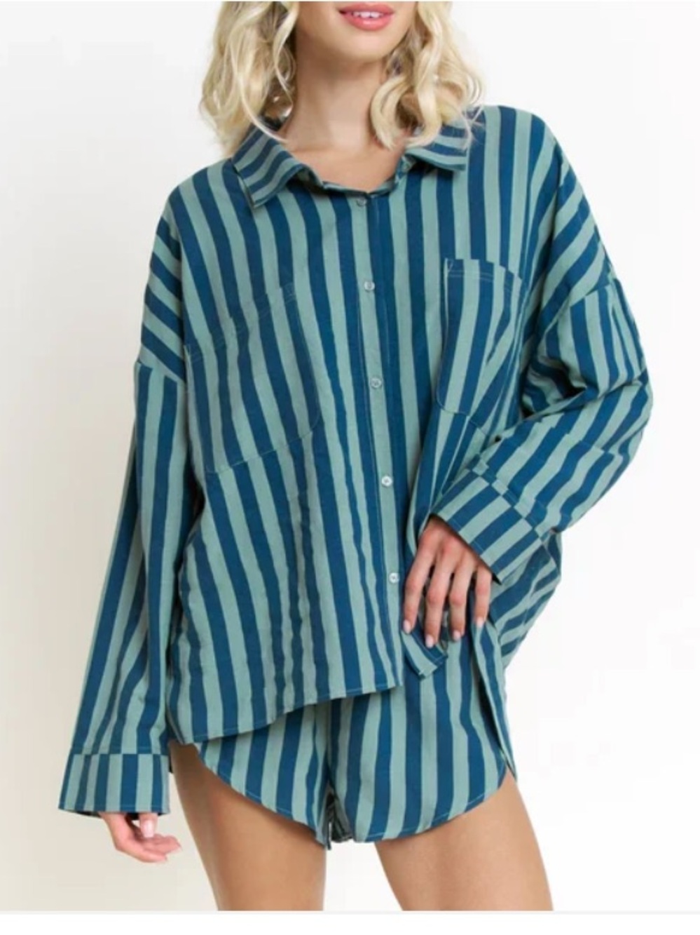 HONEYDEW- BRUNCH DATE LONG SLEEVE - Royal Stripe